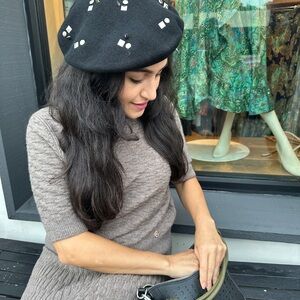 Stylish Black Beret Hat with Embellishments